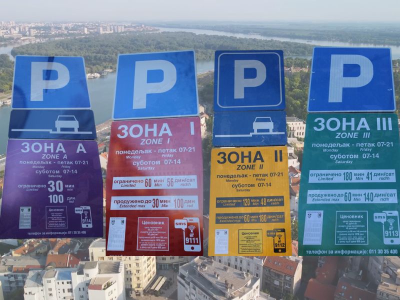 Table sa parking zonama u Beogradu, Zemun iz ptičije perspektive u pozadini