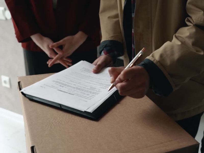 dve osobe stoje dok jedna potpisuje dokumentaciju za saglasnost za renoviranje stana