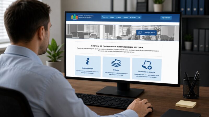 Osoba za računarom pregleda CEOP portal, simbol digitalizacije građevinskih dozvola i brže procedure u Srbiji