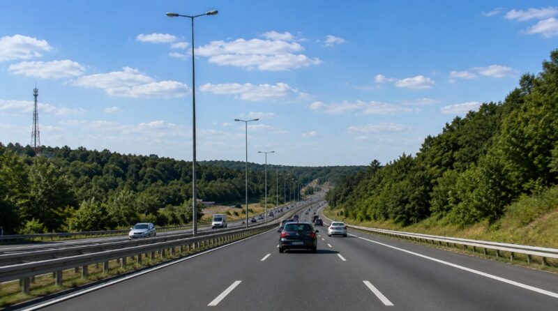 Automobili na auto-putu kroz zeleni deo Beograda na pravcu ka Avali